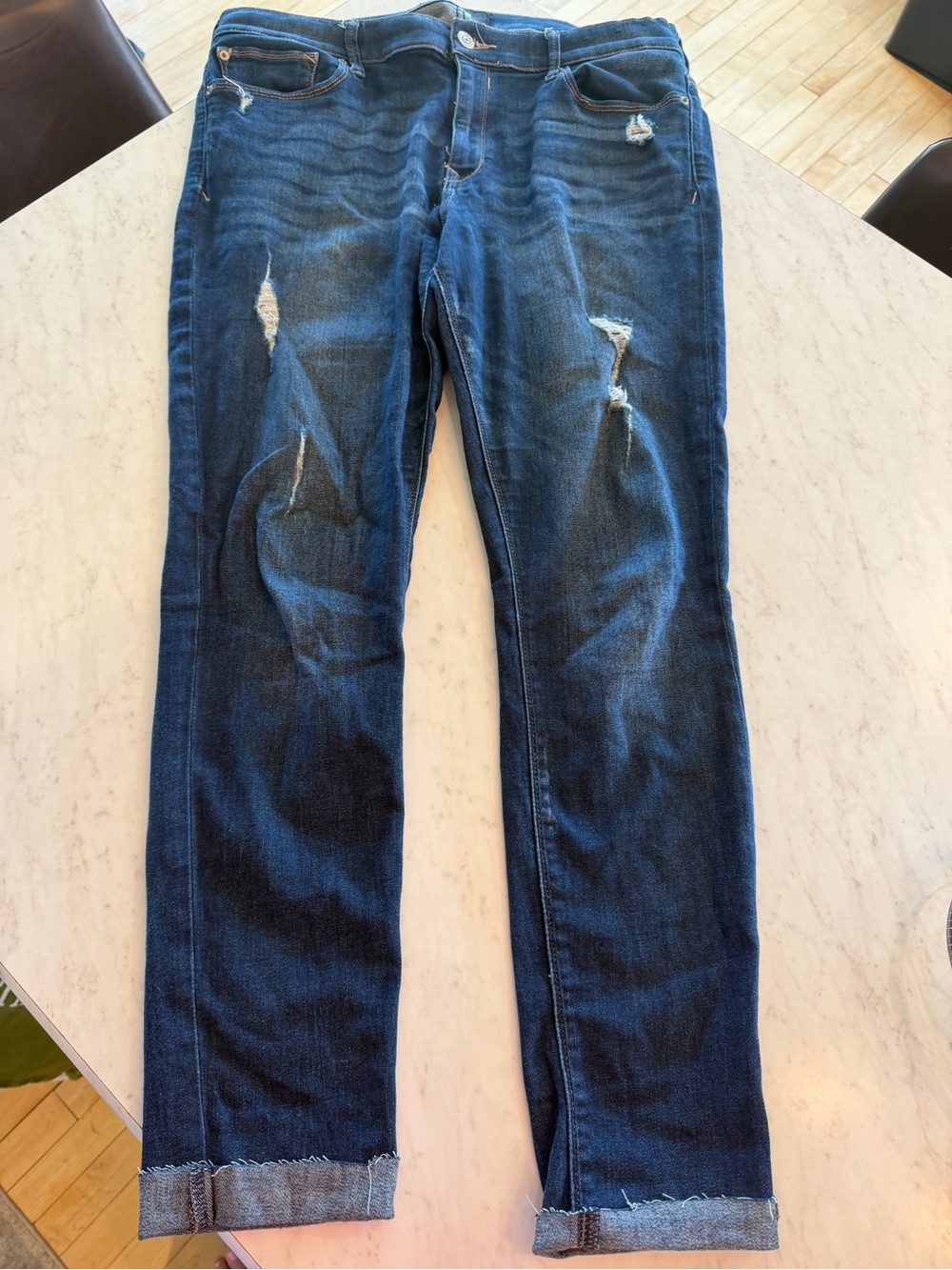 Express Dark Blue Distressed Women’s Skinny Jeans 14Long
